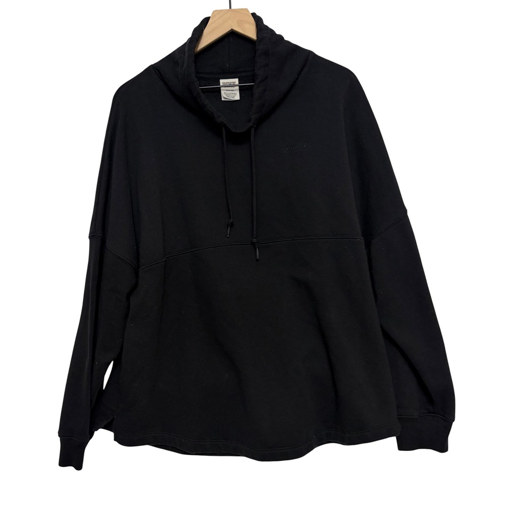 PINK Victoria's Secret Sweatshirt Womens L Black Excellent Funnel Neck Logo